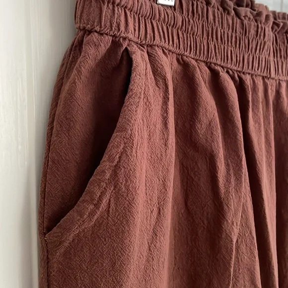 LNX Burnt Orange Terracotta Linen Cotton Blend Pull On Elastic Waist Pants - Picture 4 of 7